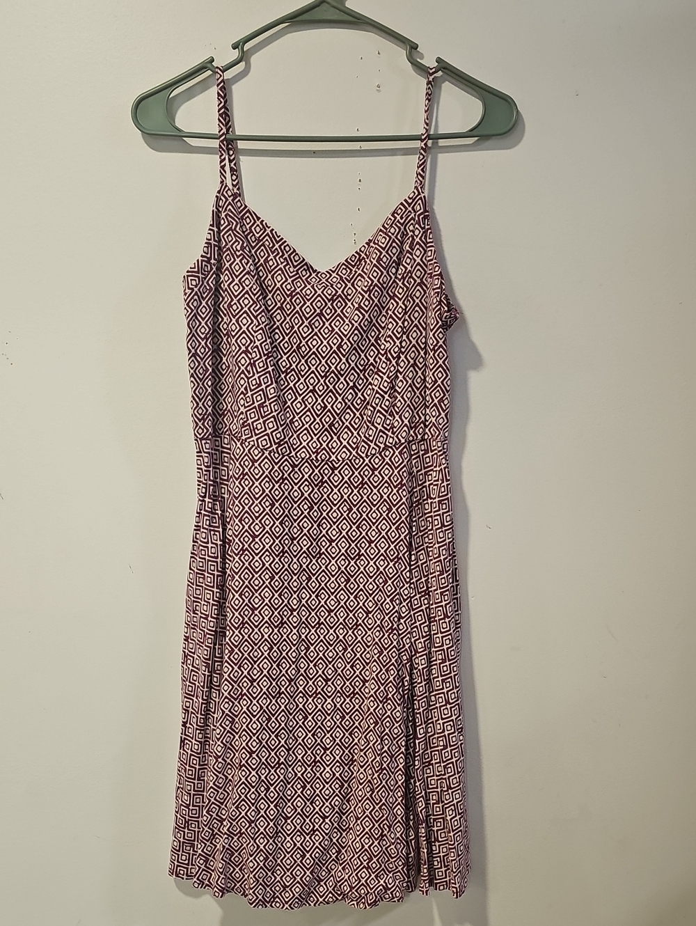 Old Navy Burgundy and White Geometric Spaghetti-Strap Mini Dress